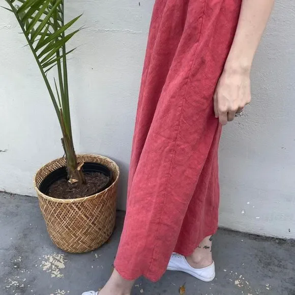 Eileen Fisher Red Silk/Linen Midi Skirt - Picture 2 of 3